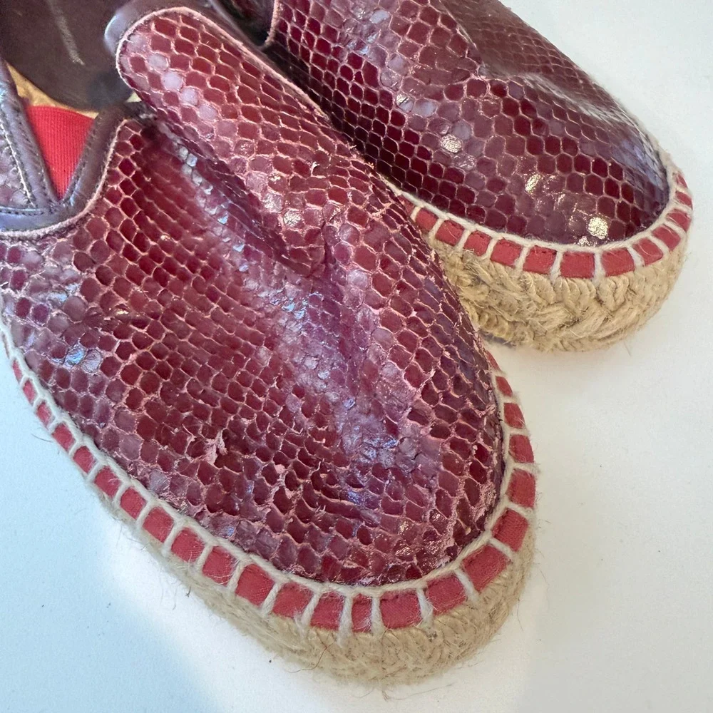L'Espadrille Tropezienne Burgundy Snakeskin Embossed Leather Espadrille Slip On